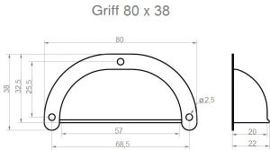 Muschelgriffe<br>80 x 38 mm<br>Messing vernickelt