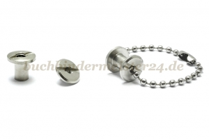 Binding screws with hole<br> 7,5 mm capacity<br>nickel plated