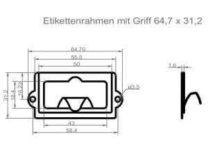 Handles with label holder<br>65x31mm<br>for labels 46x25 mm